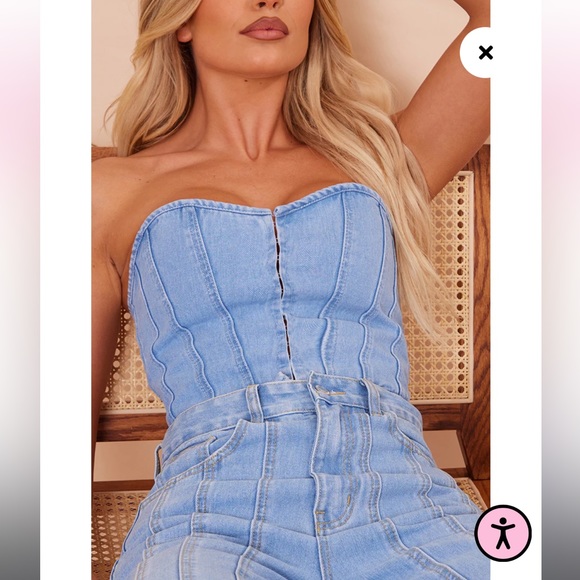 Pretty Little Thing- Light Blue Wash Denim Hook And Eye Structured Corset - Picture 2 of 4